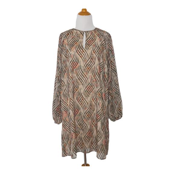 Traffic People Floral Shift Dress Cream Floral Black Stripes Large - Picture 1 of 13